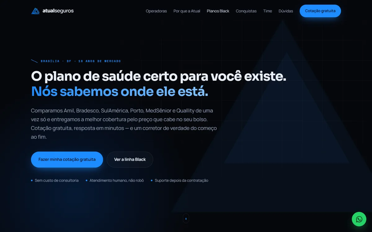 Página inicial do site Atual Seguros